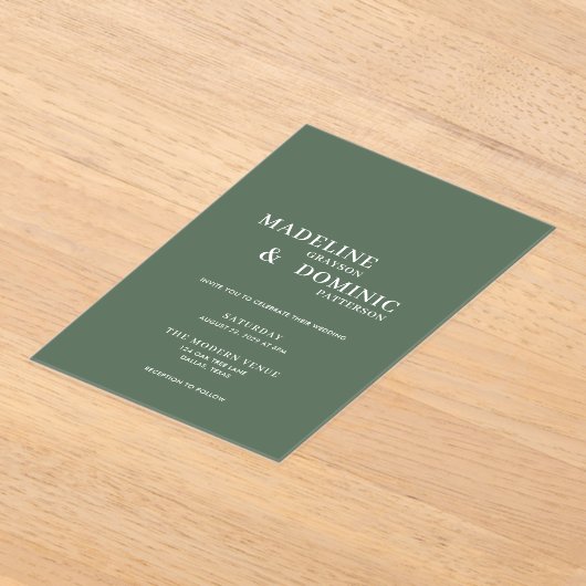 Madeline Forest Green Simple Modern Wedding Acryleinladungen (Ablage )