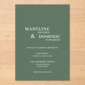 Madeline Forest Green Simple Modern Wedding Acryleinladungen (Vorderseite)