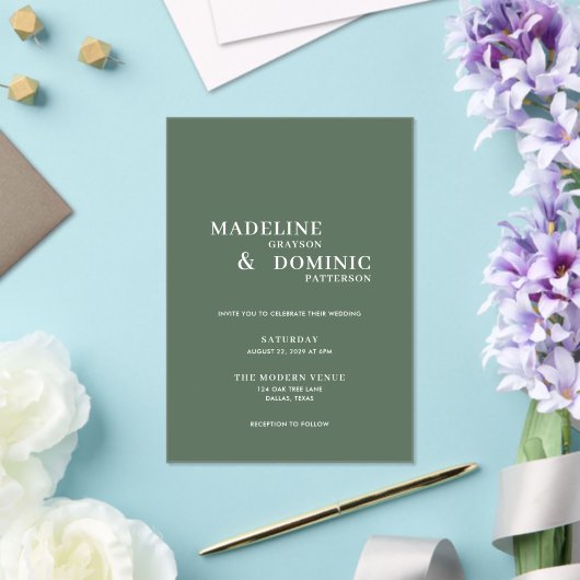 Madeline Forest Green Simple Modern Wedding Acryleinladungen (In Situ (Hochzeit))