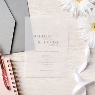 Madeline Forest Green Simple Modern Wedding Pergament Einladungen