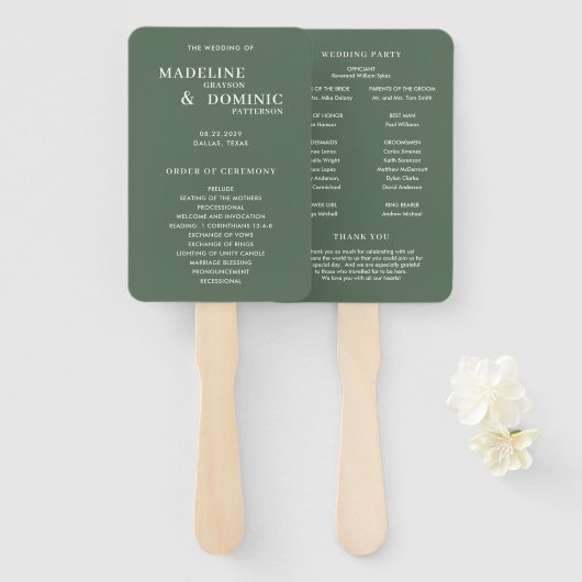 Madeline Forest Grünes Modernes Hochzeitsprogramm Fächer (Vorne und Hinten)