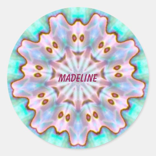 MADELINE ~ Personalisierte Paua Muschel Fraktal ~ Runder Aufkleber (Vorderseite)
