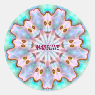 MADELINE ~ Personalisierte Paua Muschel Fraktal ~ Runder Aufkleber