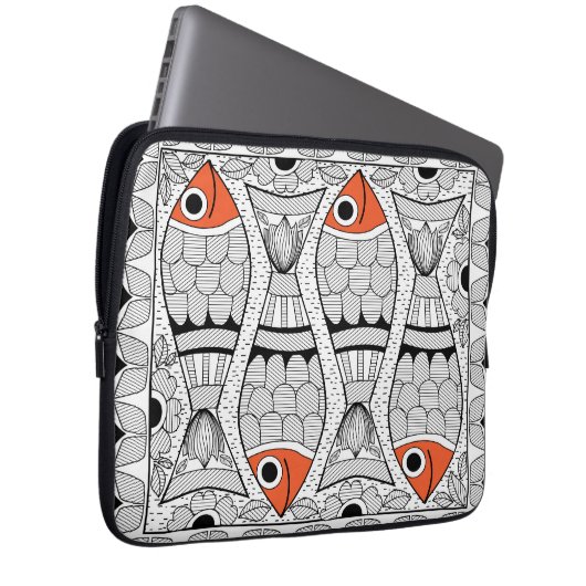 Madhubani 4 Fische Laptopschutzhülle (Vorne Rechts)