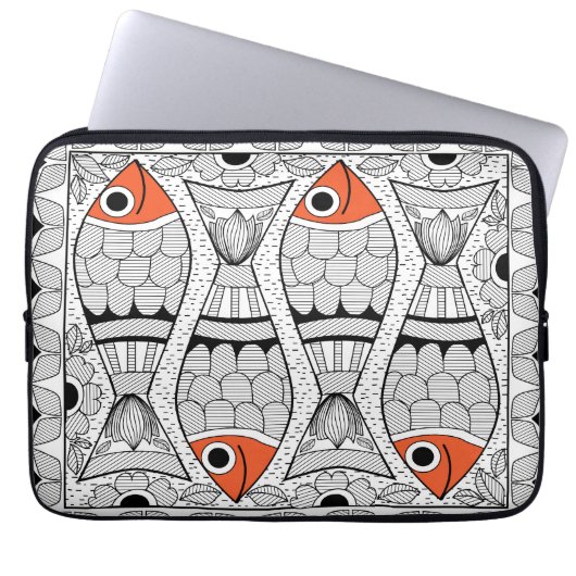Madhubani 4 Fische Laptopschutzhülle (Vorderseite)