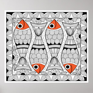 Madhubani 4 Fische Poster