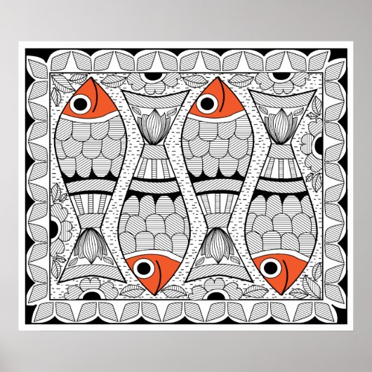 Madhubani 4 Fische Poster (Vorne)