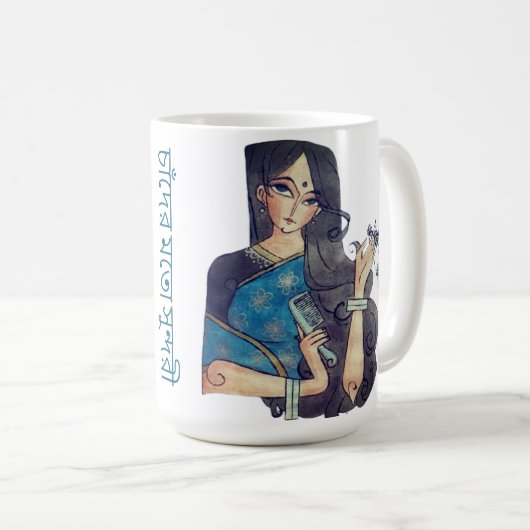 Madhubani-Blauer Fisch und Tasse (VorderseiteRechts)