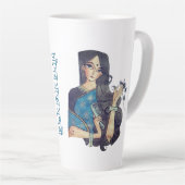 Madhubani-Blauer Fisch und traditionelle Dame latt Milchtasse (Rechte Ecke)