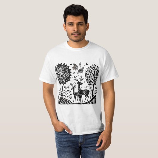Madhubani-Hirsch T-Shirt (Vorne ganz)