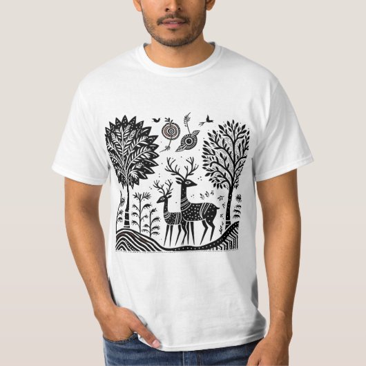 Madhubani-Hirsch T-Shirt (Vorderseite)