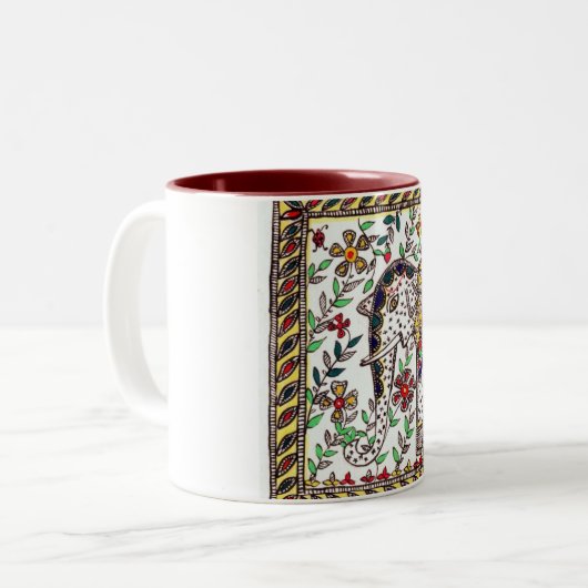 Madhubani inspirierte Tee-Tasse Zweifarbige Tasse (Vorderseite Links)