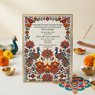 Madhubani Pfauen Festival der Lichter Deepak Lotus Einladung