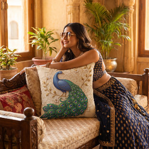 Madhubani-Stil-Pfau-Volkskunst für Diwali Kissen