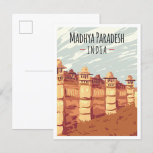 Madhya Paradesh India Vintage Travel Illustration Postkarte