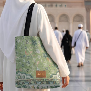 Madinah-Grüner-Teppichdruck-Leder-Optik-Patch-Gesc Tasche