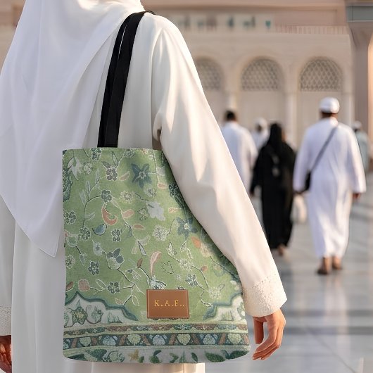 Madinah-Grüner-Teppichdruck-Leder-Optik-Patch-Gesc Tasche