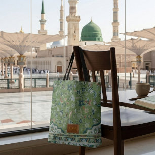 Madinah-Grüner-Teppichdruck-Leder-Optik-Patch-Gesc Tasche