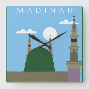 Madinah Stadt mit Masjid e Nawabi Quadratische Wanduhr