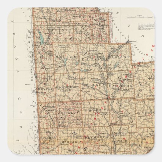 Madison, Chenango, Broome Landkreises Quadratischer Aufkleber (Vorderseite)