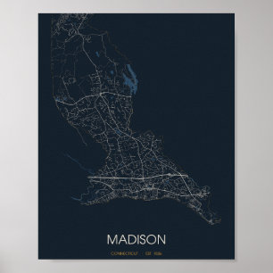 Madison Connecticut Straßenkarte Poster (Nacht)