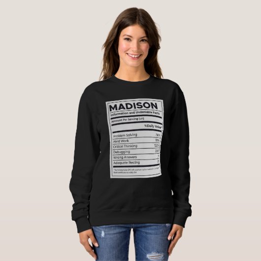 Madison Ernährungsinformation Problem lösen Sweatshirt (Vorne ganz)
