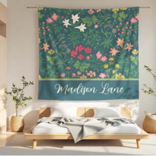Madison Laine Dark Blue Art Nouveau Floral Field Fleecedecke