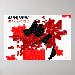Madison-Nachbarschafts-Typografie-Karte - Rot Poster