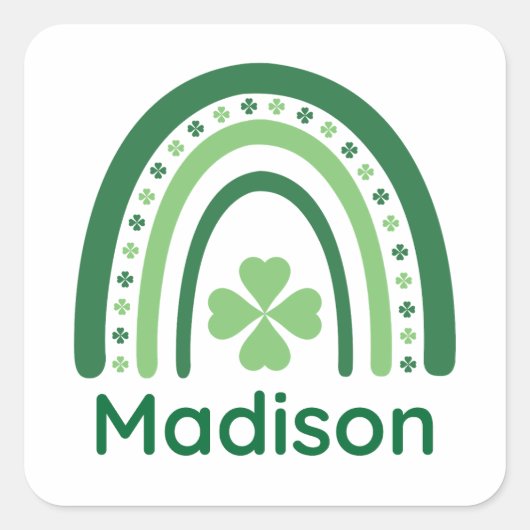 Madison Name Clover Boho Rainbow Quadratischer Aufkleber (Vorderseite)