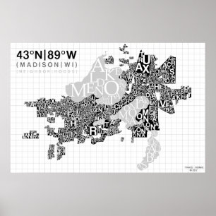 Madison Neighbhood Typografy Map - B&W Poster