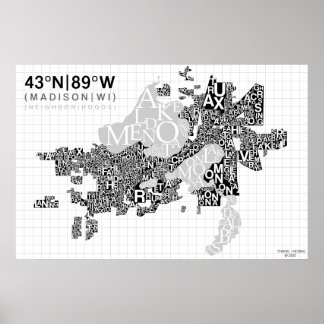 Madison Neighbhood Typografy Map - B&W Poster