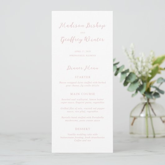 Madison Pink Elegant Wedding Menükarte (Stehend Vorderseite)
