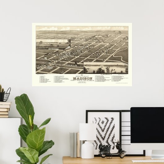 Madison, SD Panoramic Map - 1883 Poster (Heimbüro)