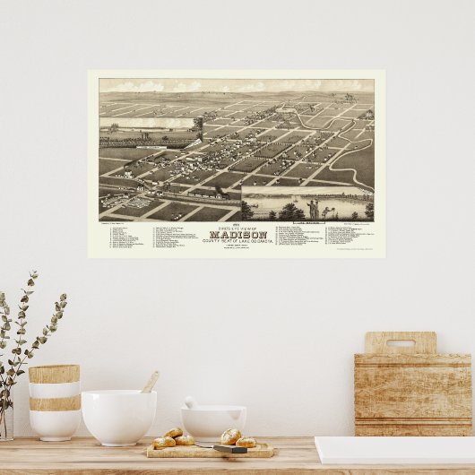Madison, SD Panoramic Map - 1883 Poster (Küche)
