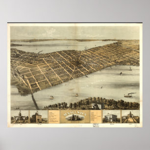 Madison WI 1867 Antique Panoramabalkarte Poster
