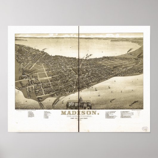 Madison WI 1885 Antique Panoramabalkarte Poster (Vorne)