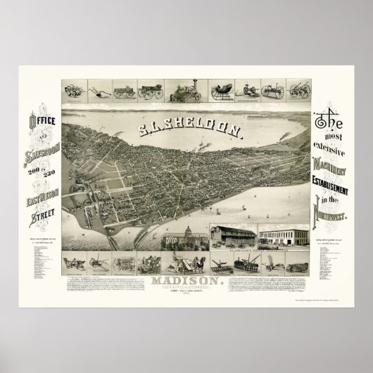 Madison, WI Panorama Karte - 1885 Poster (Vorne)
