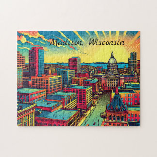 Madison, Wisconsin City Skyline at Sunset Puzzle