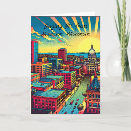 Madison, Wisconsin City Skyline bei Sunset Karte