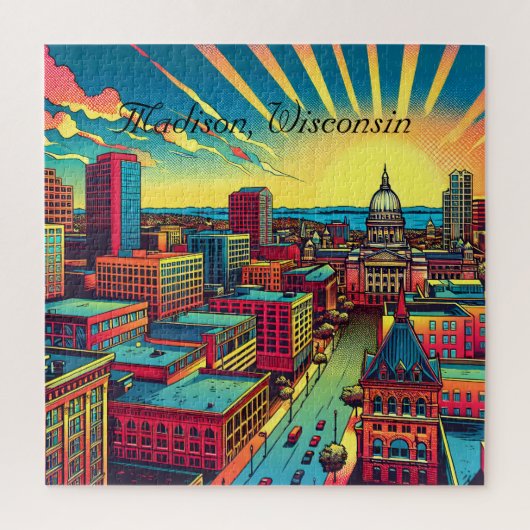 Madison, Wisconsin City Skyline bei Sunset Puzzle (Vertikal)