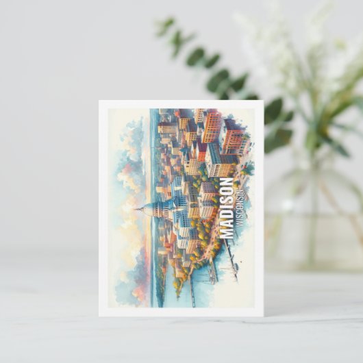 Madison Wisconsin Famous Travel Water color Postkarte (Stehend Vorderseite)