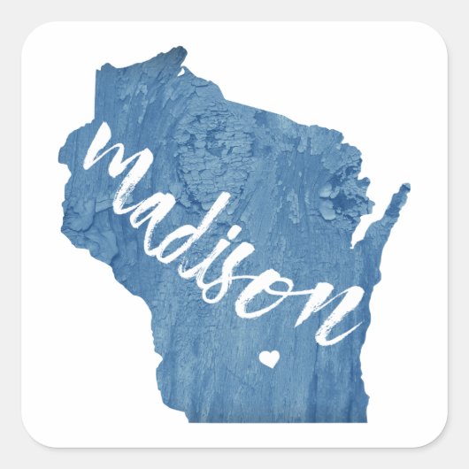 Madison, Wisconsin Holzkörner Quadratischer Aufkleber (Vorderseite)