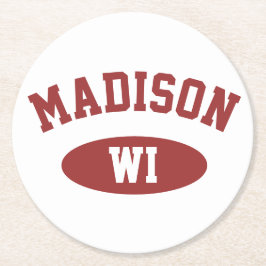 Madison Wisconsin Retro Sportliche Typografie Unte Runder Pappuntersetzer