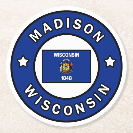 Madison Wisconsin Runder Pappuntersetzer (Vorderseite)