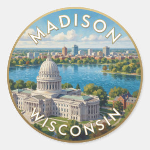 Madison Wisconsin Seeblick Hauptstadt Szene 🧀 Runder Aufkleber