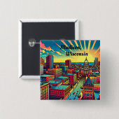 Madison, Wisconsin Skyline bei Sunset Button (Vorne & Hinten)