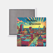 Madison, Wisconsin Skyline bei Sunset Magnet (Vorderseite/Rückseite)