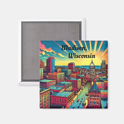 Madison, Wisconsin Skyline bei Sunset Magnet (Vorderseite/Rückseite)