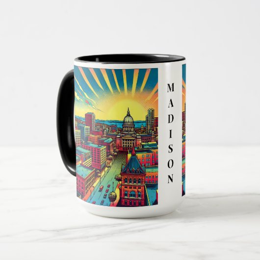 Madison, Wisconsin Skyline bei Sunset Tasse (Vorderseite Links)