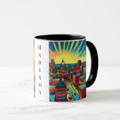 Madison, Wisconsin Skyline bei Sunset Tasse (VorderseiteRechts)